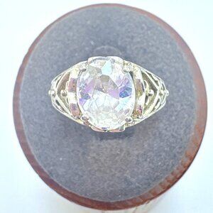 VTG Solid Sterling Silver 925 Oval Cubic Zirconia Statement Ring Size 8
